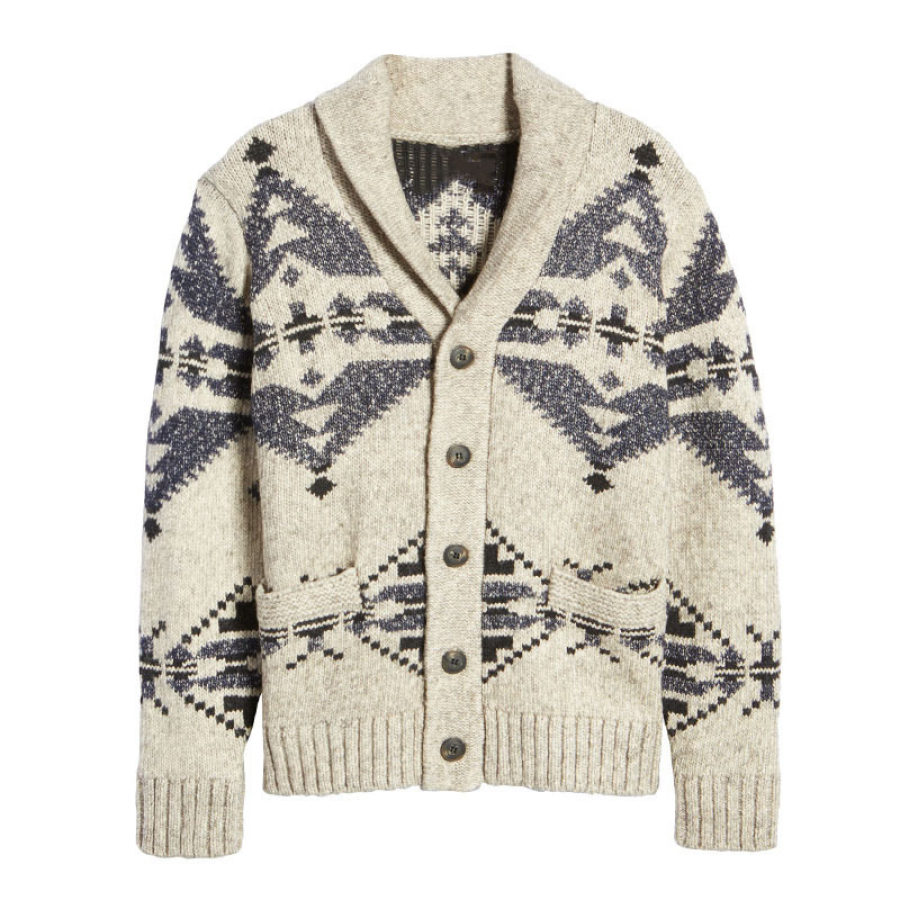 

Men's Lapel Single-breasted Jacquard Sweater Cardigan