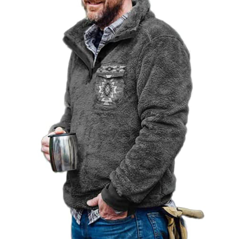 2021 AliExpress Amazon Cross-border Autumn And Winter Men's European And American Casual Flannel Plush Sweater Button Pocket Sweater