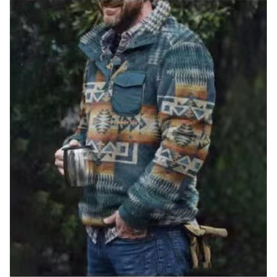 

Men's Casual Flannel Plush Button Pocket Sweater