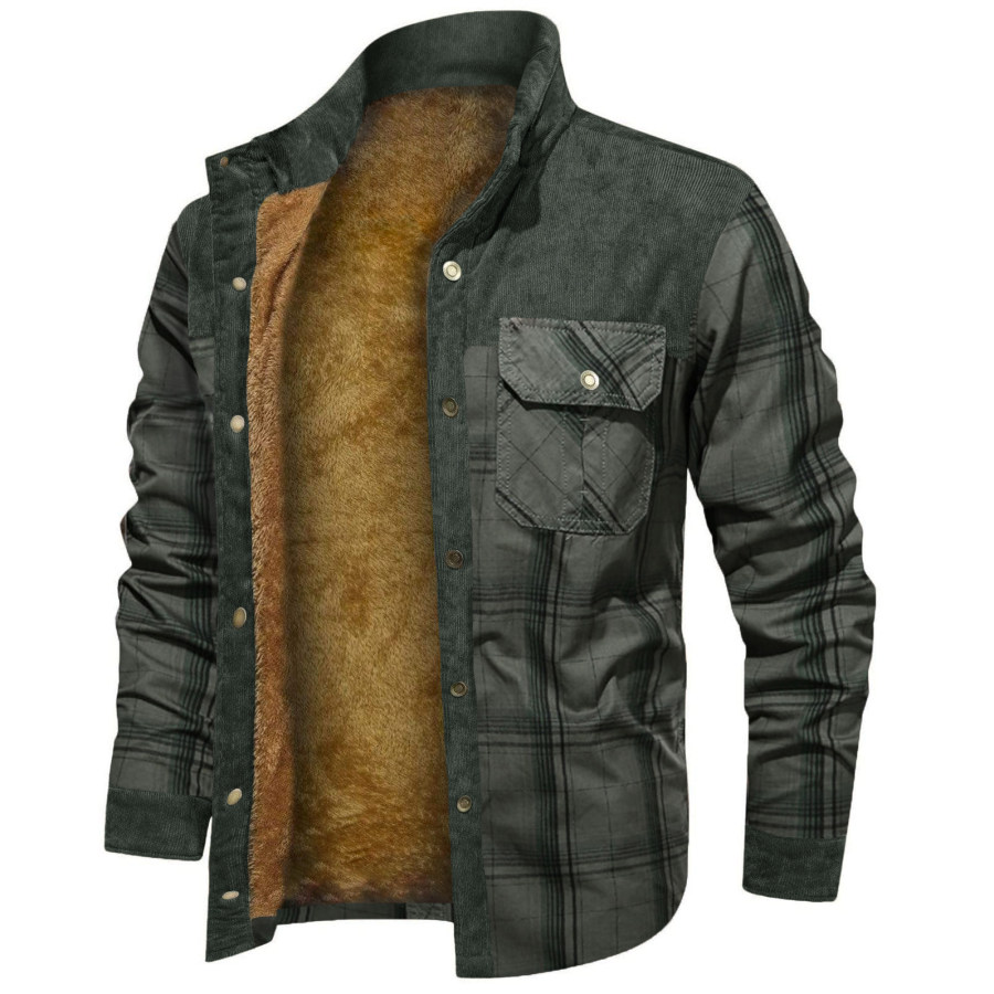 

Men's Retro Check Stitching Fleece Warm Shirt Jacket Wanderer Jacket