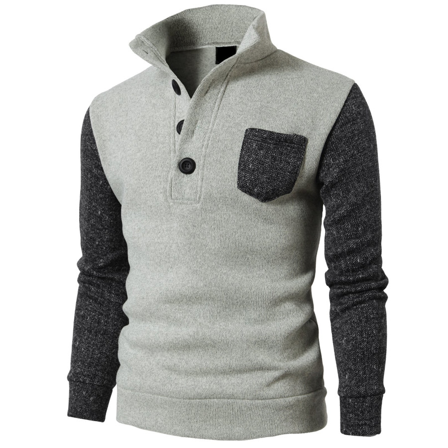 

Men's Vintage Stand Collar Button Sweatshirt