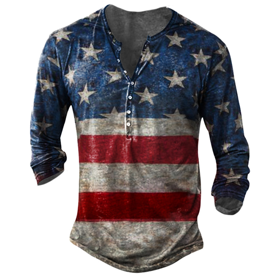 

Camiseta Henry De Manga Larga Con Bandera Vintage Para Hombre