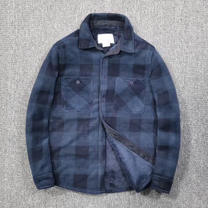 Men's Outdoor Lamb Velvet Plaid Long-Sleeved Shirt Warm Jacket