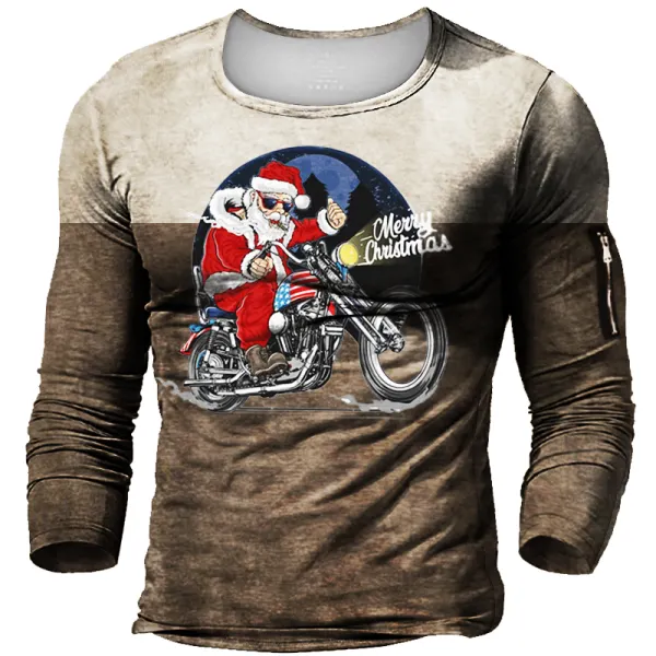 Men's Christmas Retro Motorcycle Santa Tactical T-Shirt - Honeylop.chimpone.com 