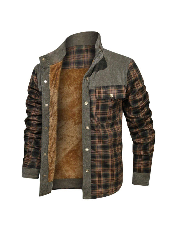 Men's Retro Check Pattern Stitching Warm Wanderer Jacket