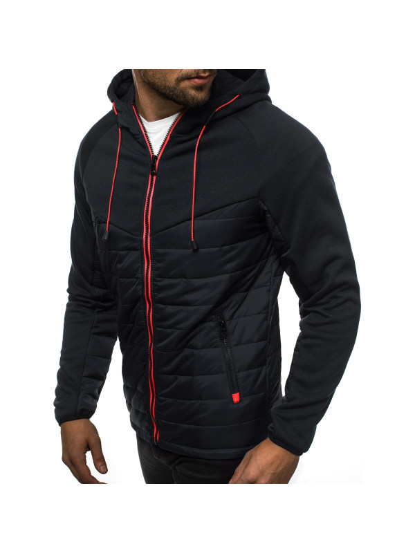 Men's Casual Stitching Zipper Hooded Jacket