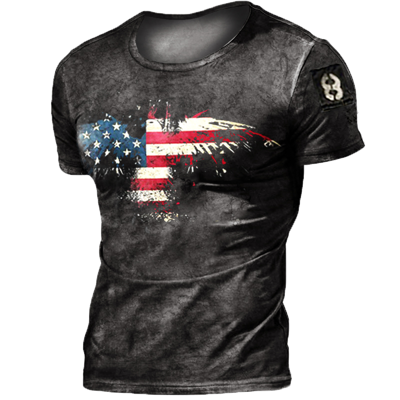 Men's Retro Flag Eagle Chic Short Sleeve T-shirt