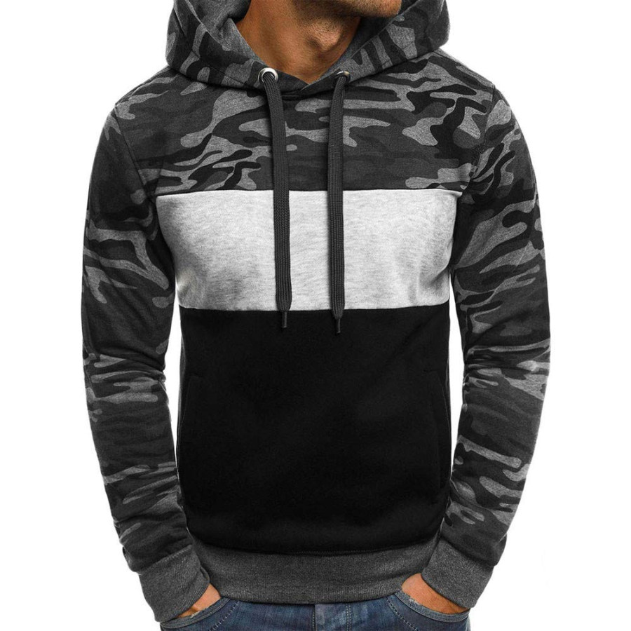 

Men's Fashion Camouflage Color Block Fleece Pullover Hoodie