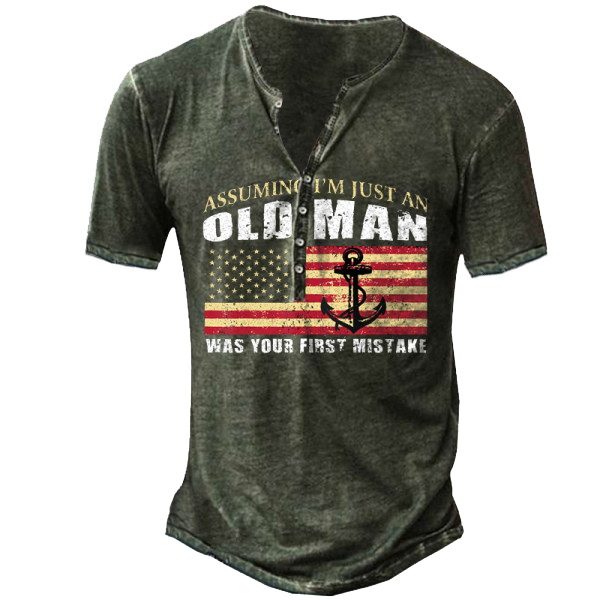 Old Men Was Your Chic First Mistake Men's Henley Button Short Sleeve Shirt