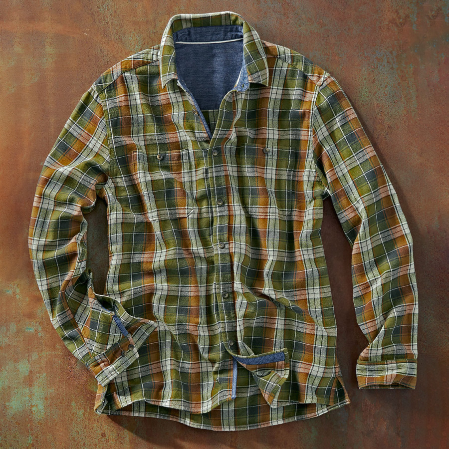 

Men's Retro Casual Lapel Check Shirt