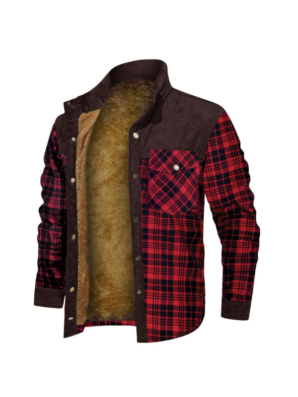 Men's Retro Check Pattern Stitching Warm Wanderer Jacket