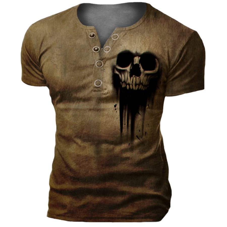 

Men's Retro Casual Skull Tactical Henley T-shirt