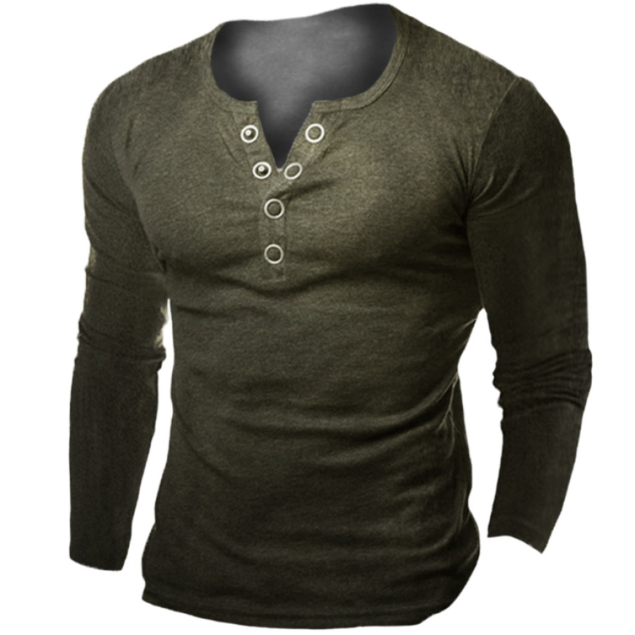 Men's Casual Solid Color Button Henry T-shirt