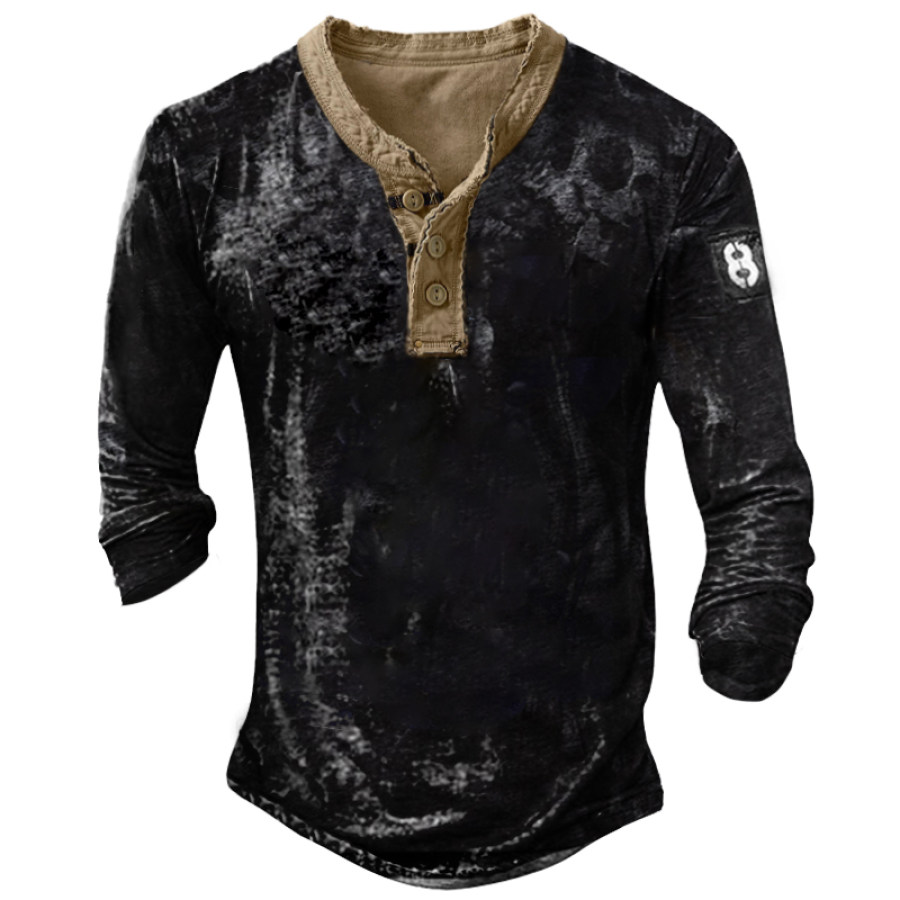 

Camiseta Masculina Vintage Com Botão Henry