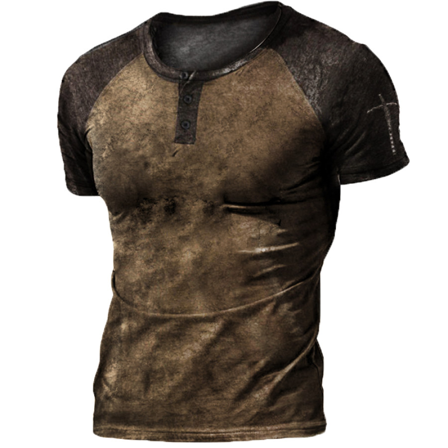

Men's Retro Casual Henley Collar Short Sleeve T-shirt