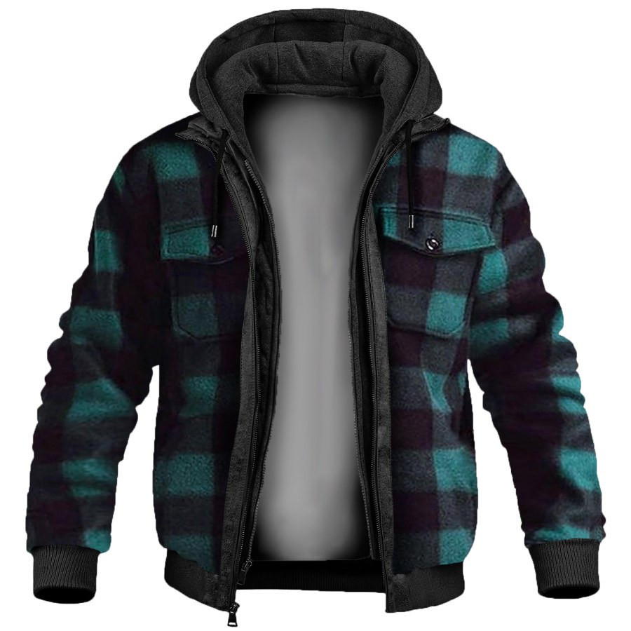 

Men's Retro Classic Check Warm Hooded Jacket