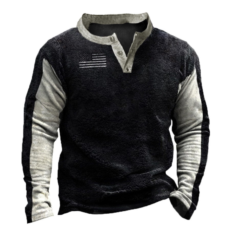 

Men's American Flag Outdoor Fleece Warm Henry Collar Sweatshirt