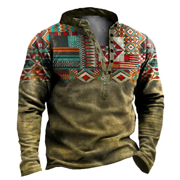 Men's Outdoor Ethnic Pattern Stitching Tooling Tactical Sweatshirt