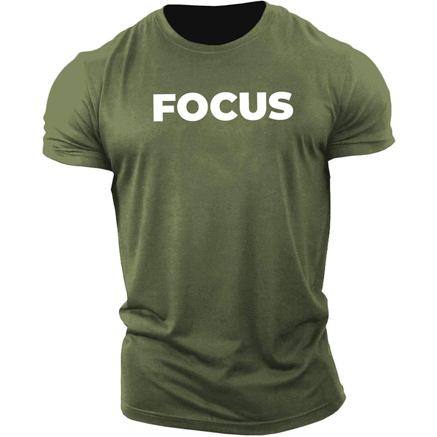 

Men's Casual Breathable Letter FOCUS Printed Sports T-shirt