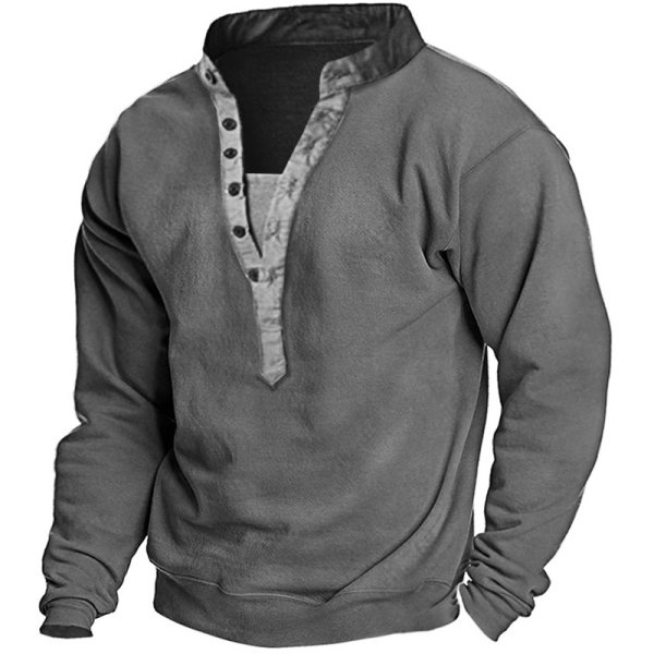 Men's Outdoor Vintage Contrast Color Henley Collar Tactical Sweatshirt