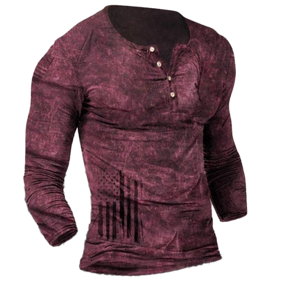 

Men's American Flag Vintage Rust Henley T-Shirt