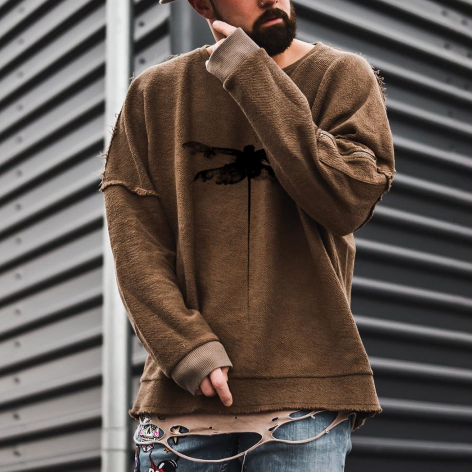 Mens Dragonfly Print Long Sleeve Top