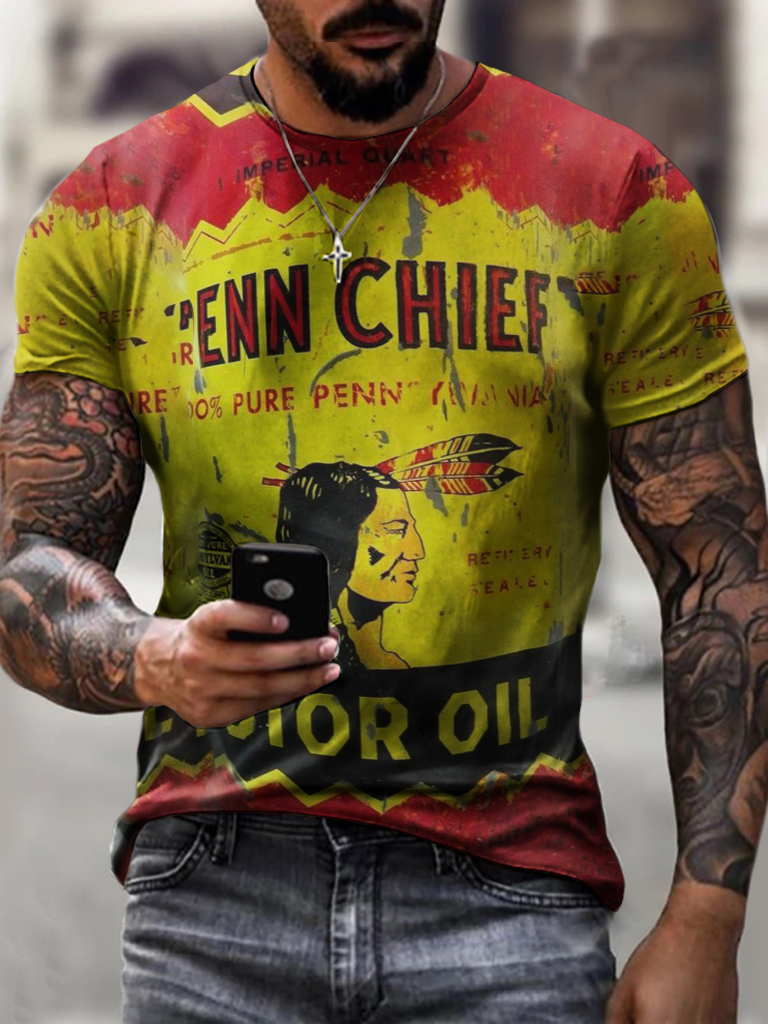 Crew Neck Motor Oil Chic Motorcycles Short Sleeve Tops T-shirts