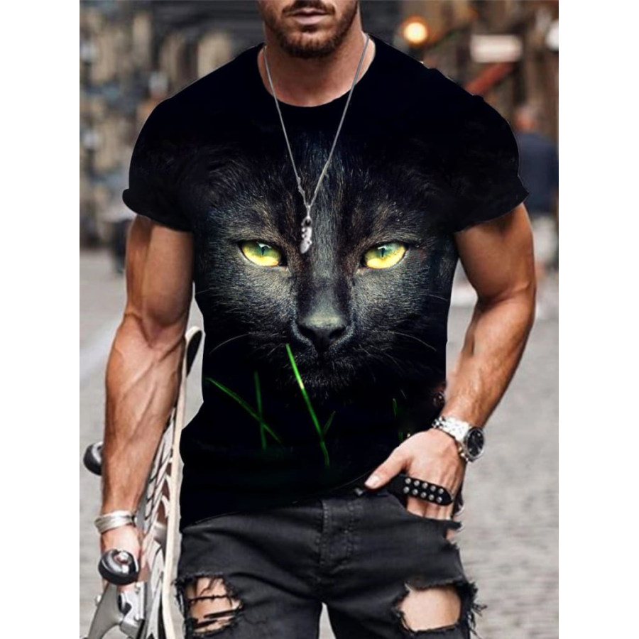 Black Cat Print T-shirt