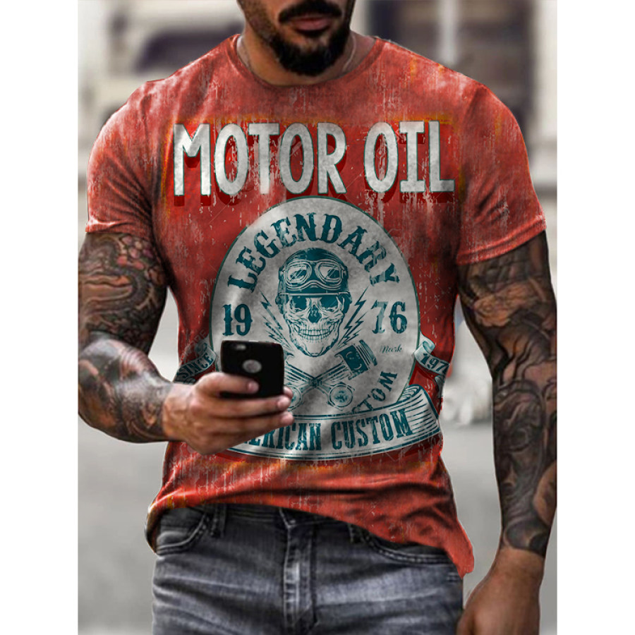 

Mens Retro Moto Oil Printed T-shirt