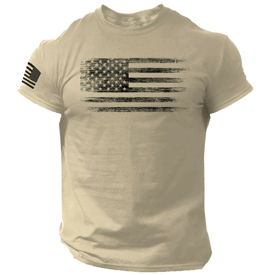 

T-shirt Da Uomo A Maniche Corte Con Stampa Bandiera Americana Vintage