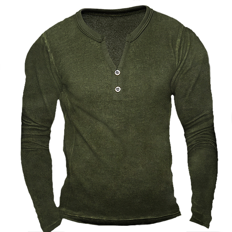 Men's Outdoor Vintagehenley Collar Chic Half Open Long Sleeve Tactical T-shirt