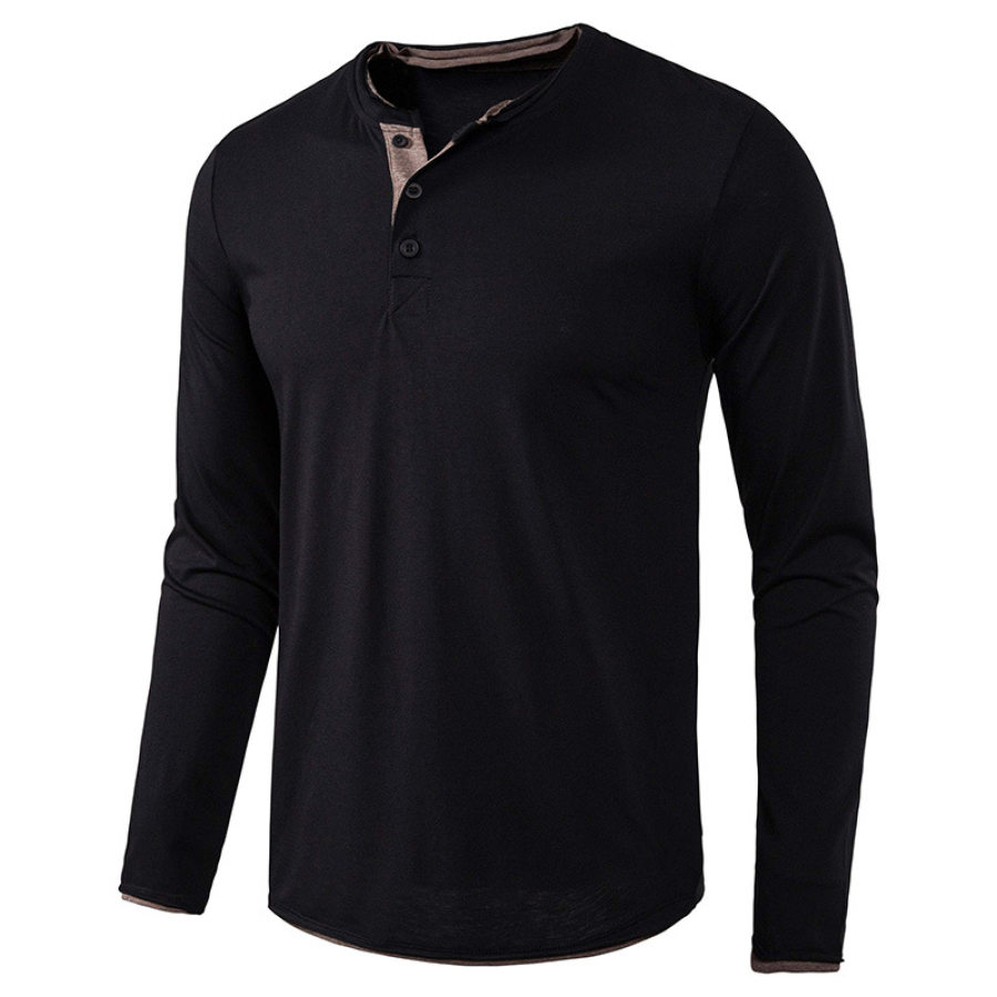 

Men's Patchwork Contrast Henley Collar T-Shirt