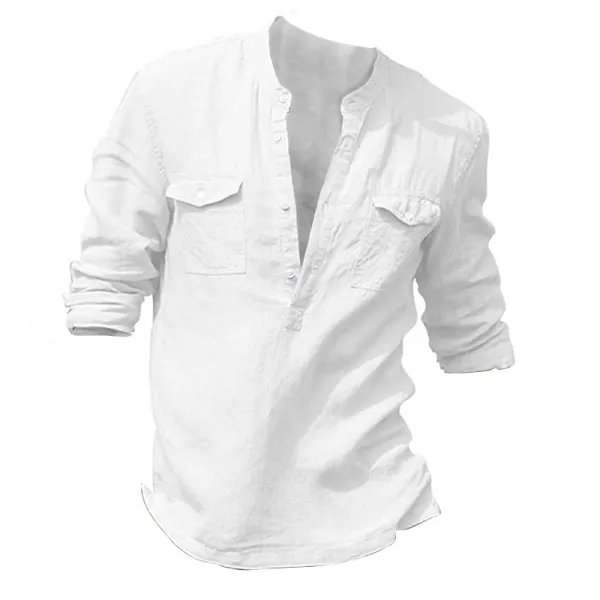Men's Linen Long Sleeve Henley Shirt - Fineesa.chimpone.com 