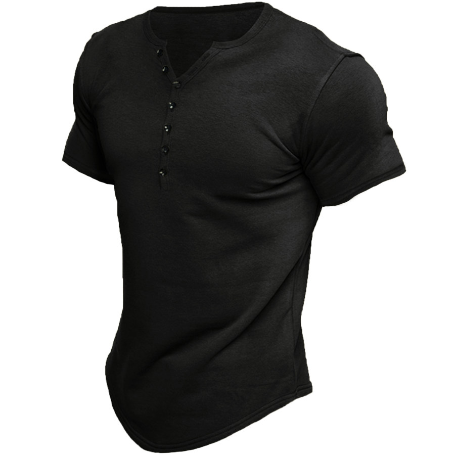 

Men's Retro Casual Henley Collar Short Sleeve T-Shirt