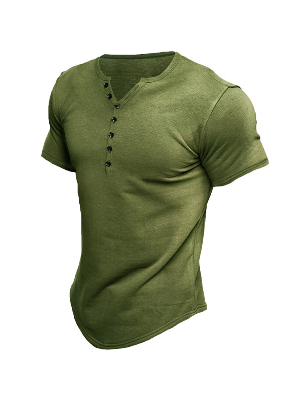 Men's Retro Casual Henley Collar Short Sleeve T-Shirt