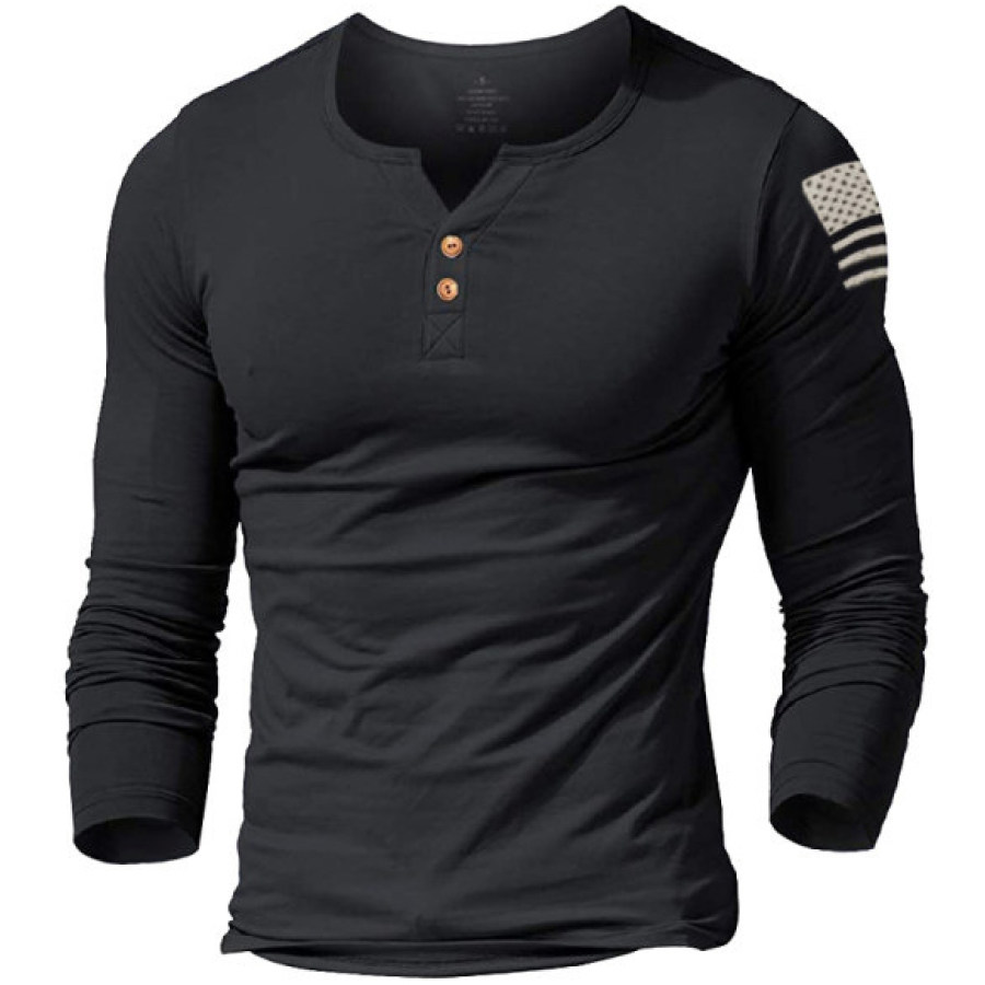 

Men's Vintage Loose Long Sleeve Printed Henley Collar T-Shirt
