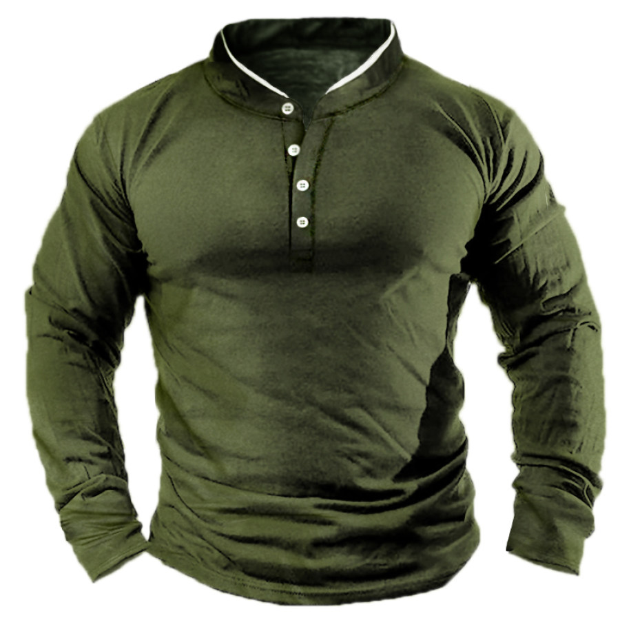 

T-shirt Décontracté à Manches Longues Et Col Henley De Couleur Unie Pour Hommes