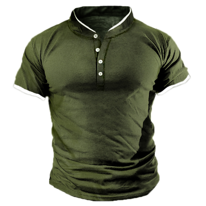 Men's Casual Solid Color Chic Henley Collar Short Sleeve T-shirt