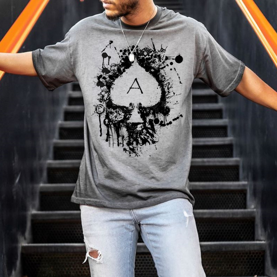 Mens Fashion Washed Printed T shirt