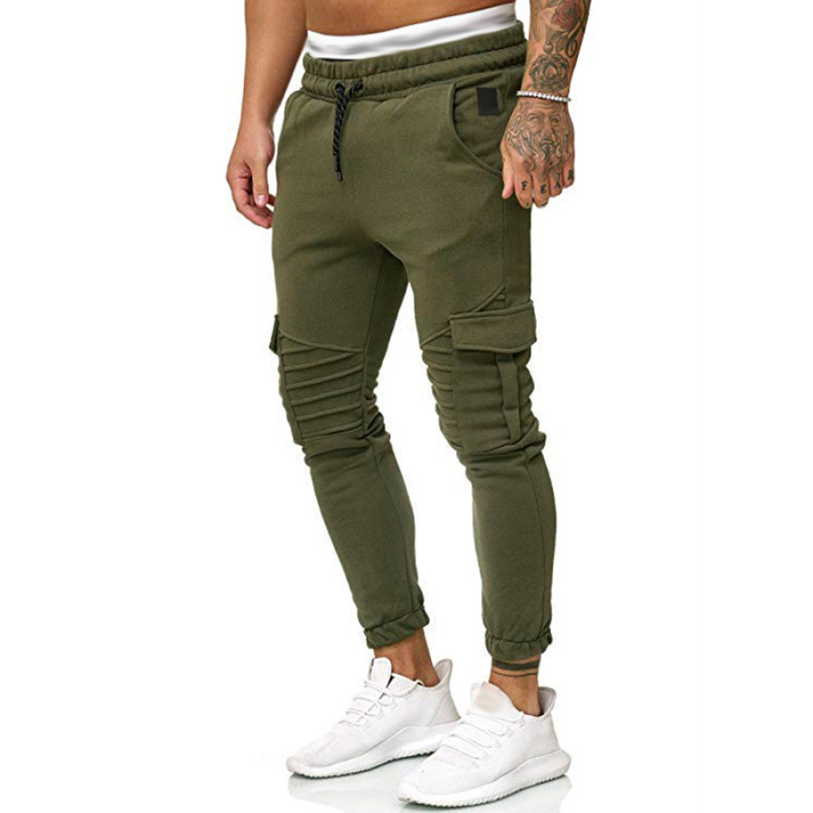 

Men's Fashion Solid Color Pocket Lace-Up Casual Sweatpants