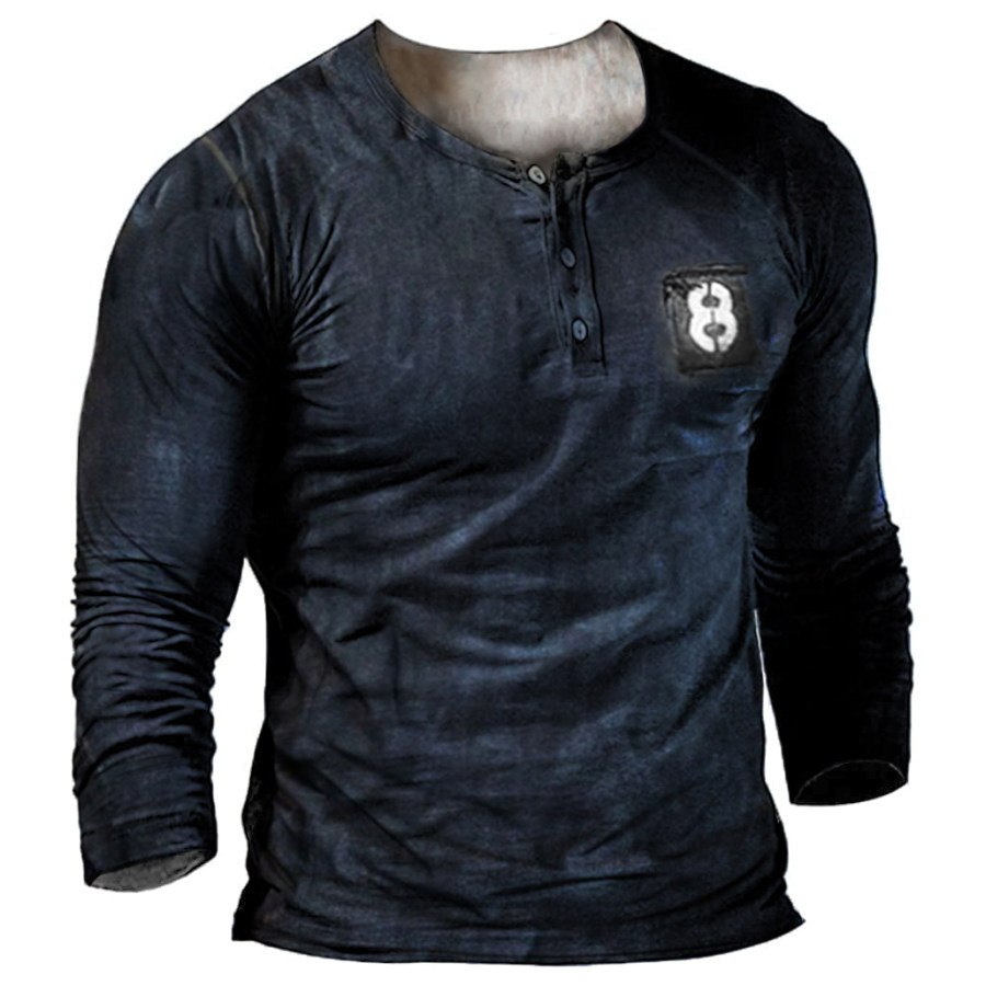 

Men's Vintage Henley Collar Long Sleeve T-Shirt