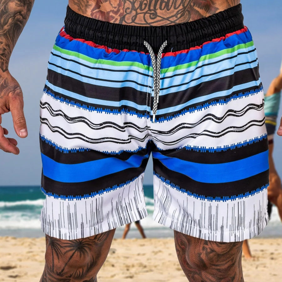 

Men's Casual Striped Print Straight Micro-Stretch Beach Shorts
