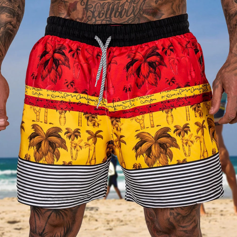 

Men's Casual Coconut Print Straight Micro-Stretch Beach Shorts