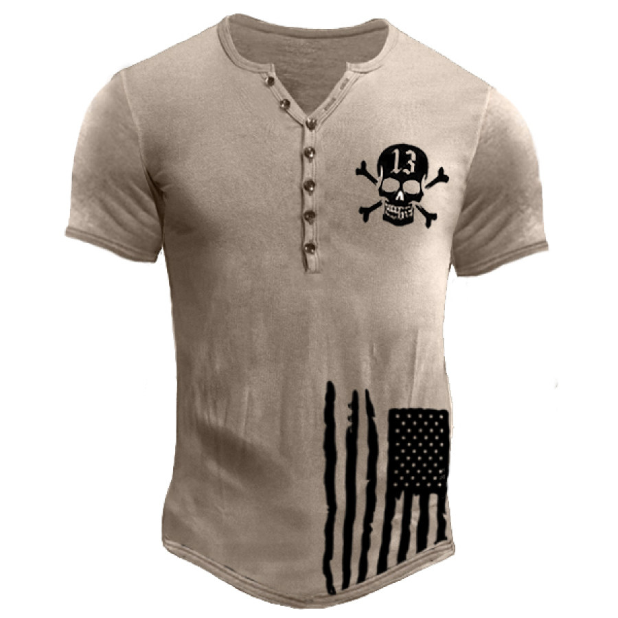 

Мужская футболка с коротким рукавом Генри с американским флагом Lucky 13 на открытом воздухе