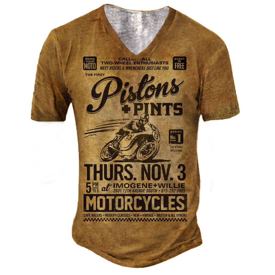 

Men's Outdoor Vintage Pistons Motorcycle T-Shirt