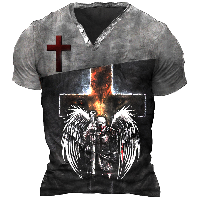 Templar Jesus Cross Men's Chic Outdoor Tactical Henley T-shirt