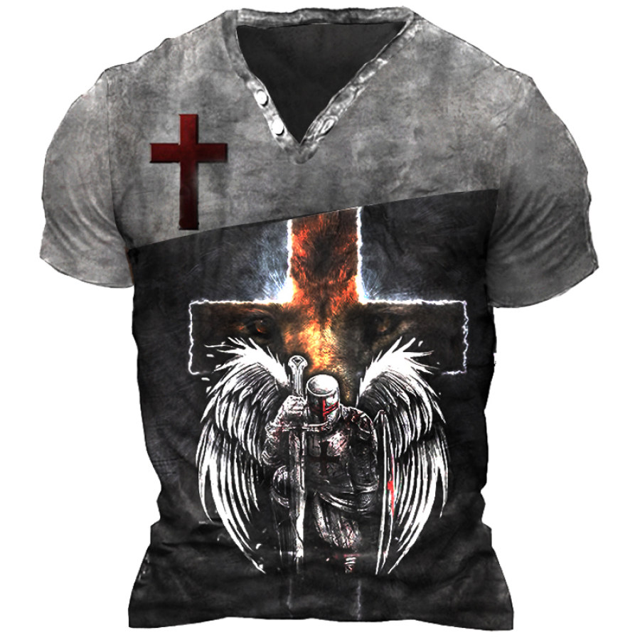 

Templar Jesus Cross Men's Outdoor Tactical Henley T-Shirt