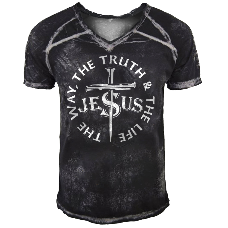 The Way Truth Life Chic Jesus Cross Men's Outdoor Tactical Henry T-shirt