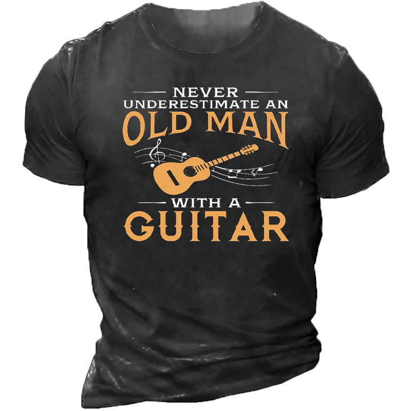 An Old Man With Chic A Guitar Cotton Short Sleeve Crew Neck Short Sleeve T-shirt