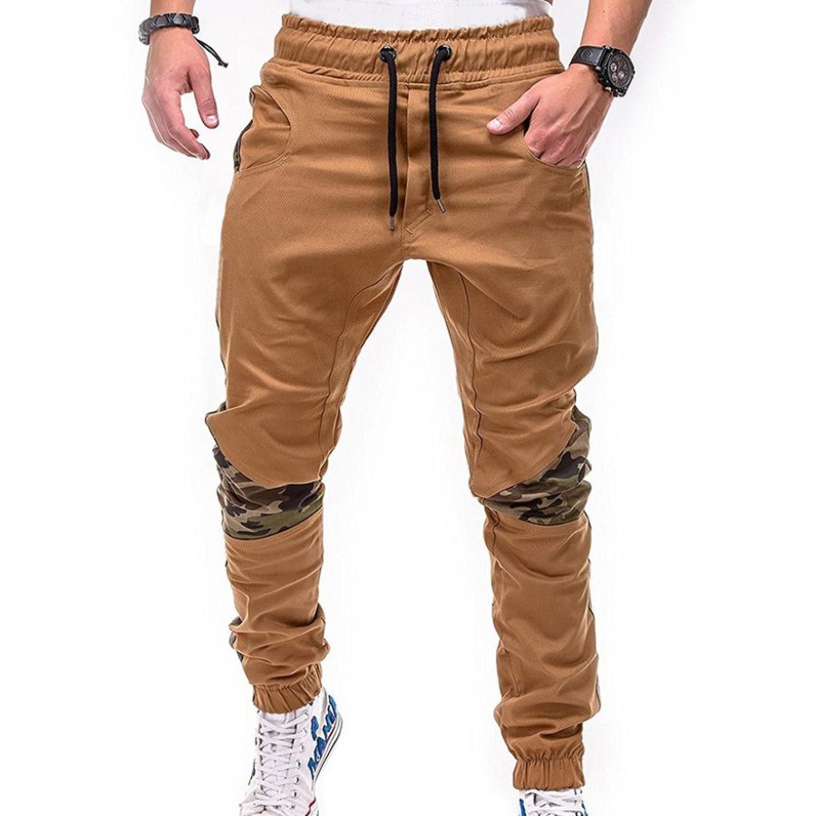 

Men's Lace-Up Elastic Waist Panel Camo Casual Pants